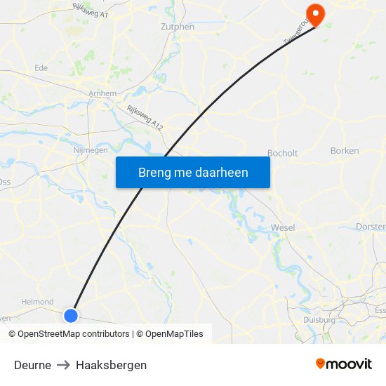 Deurne to Haaksbergen map