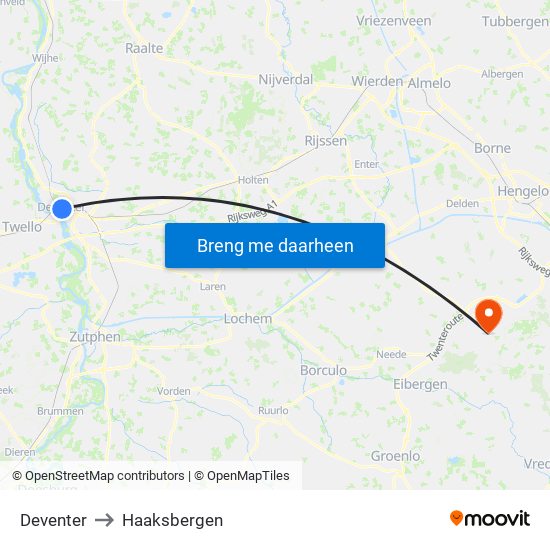 Deventer to Haaksbergen map