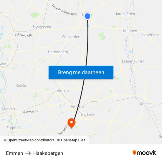 Emmen to Haaksbergen map