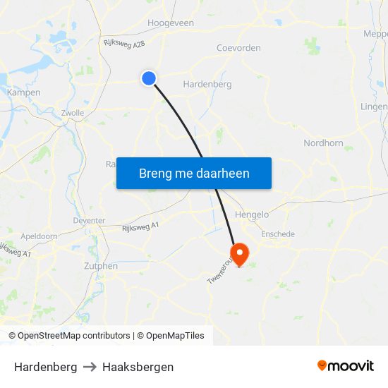 Hardenberg to Haaksbergen map