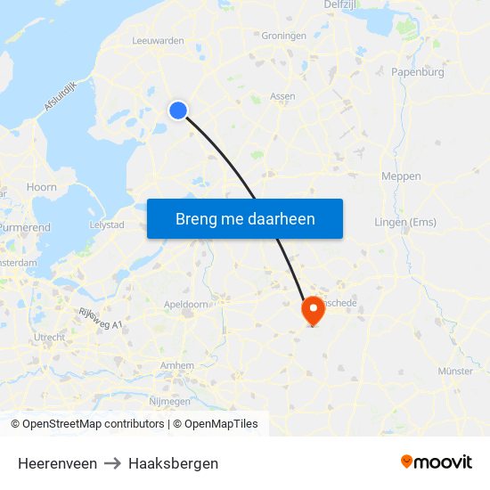 Heerenveen to Haaksbergen map