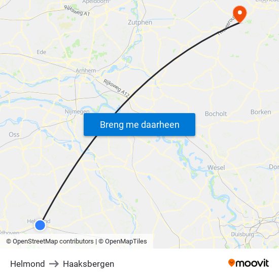 Helmond to Haaksbergen map