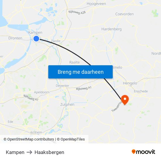 Kampen to Haaksbergen map