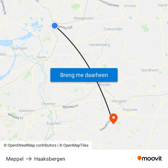 Meppel to Haaksbergen map