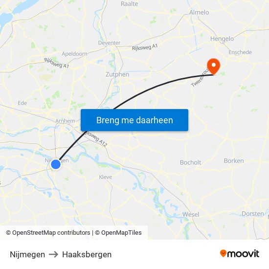 Nijmegen to Haaksbergen map