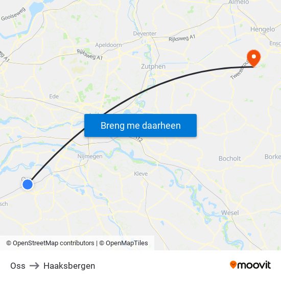 Oss to Haaksbergen map