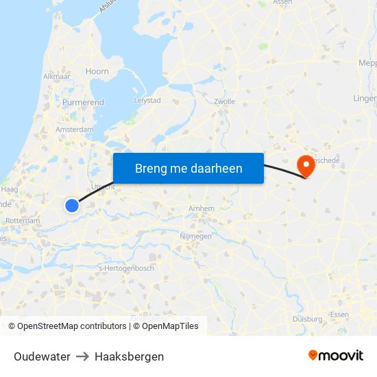 Oudewater to Haaksbergen map