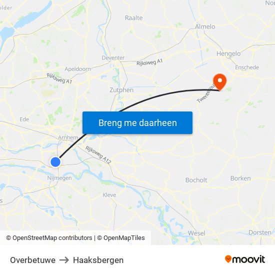 Overbetuwe to Haaksbergen map