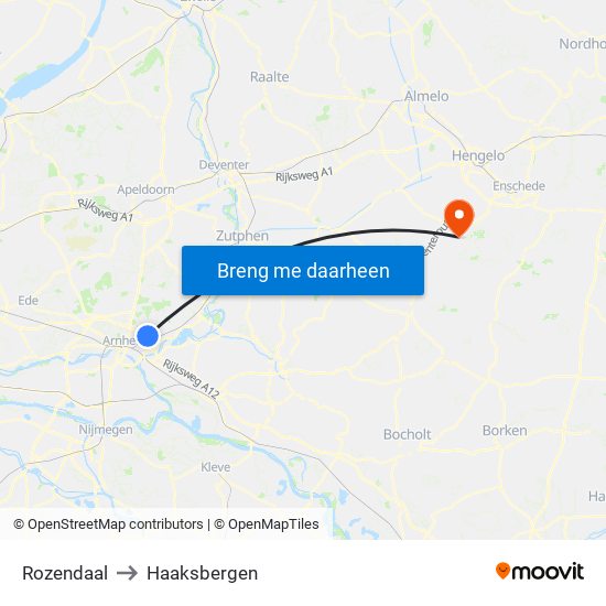 Rozendaal to Haaksbergen map