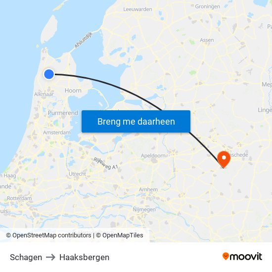 Schagen to Haaksbergen map