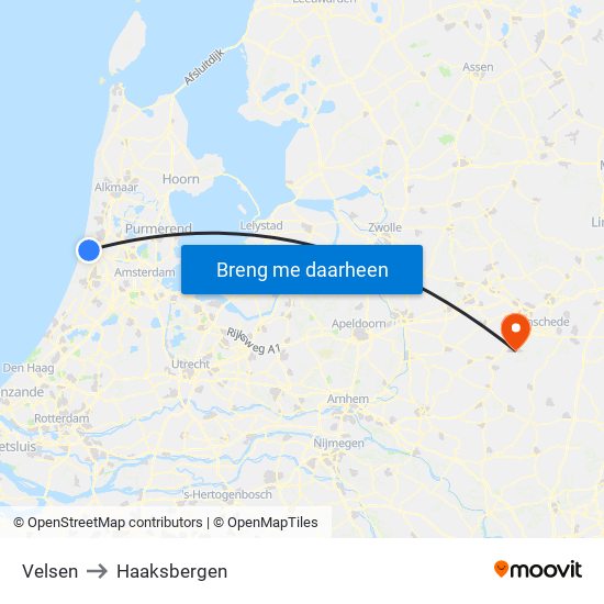 Velsen to Haaksbergen map