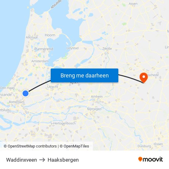 Waddinxveen to Haaksbergen map