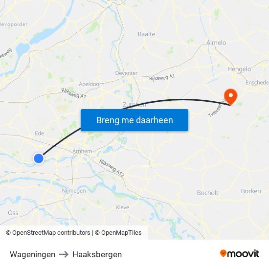 Wageningen to Haaksbergen map