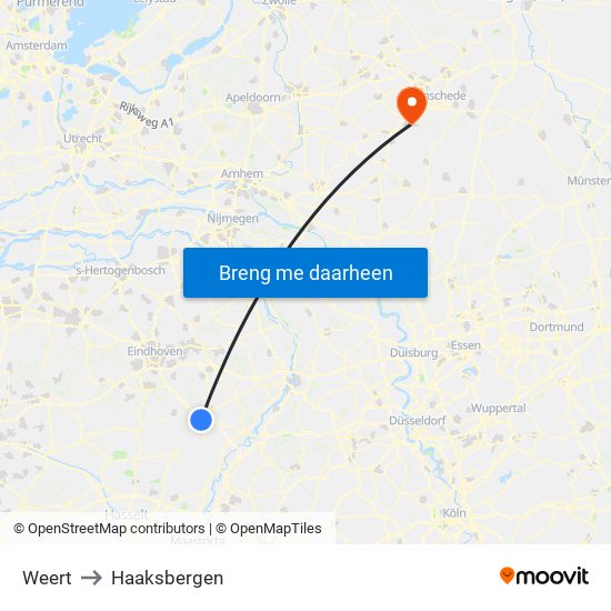 Weert to Haaksbergen map