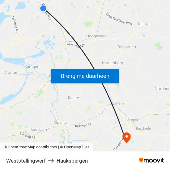 Weststellingwerf to Haaksbergen map