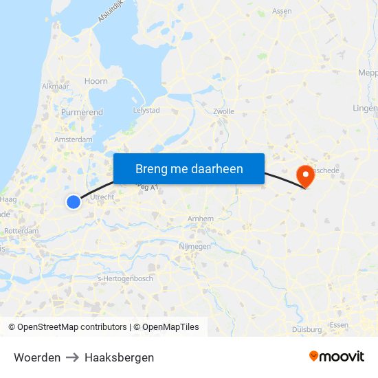 Woerden to Haaksbergen map