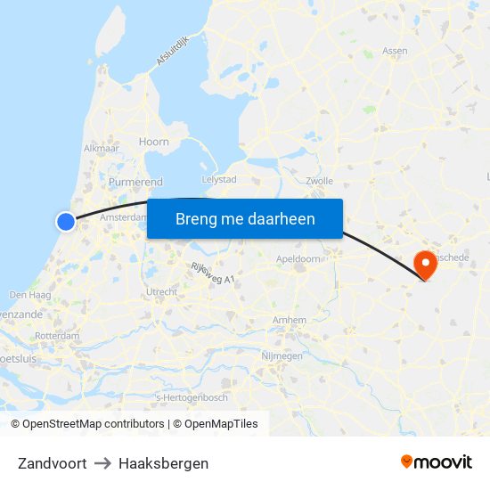 Zandvoort to Haaksbergen map