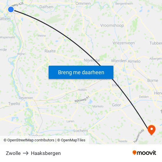 Zwolle to Haaksbergen map
