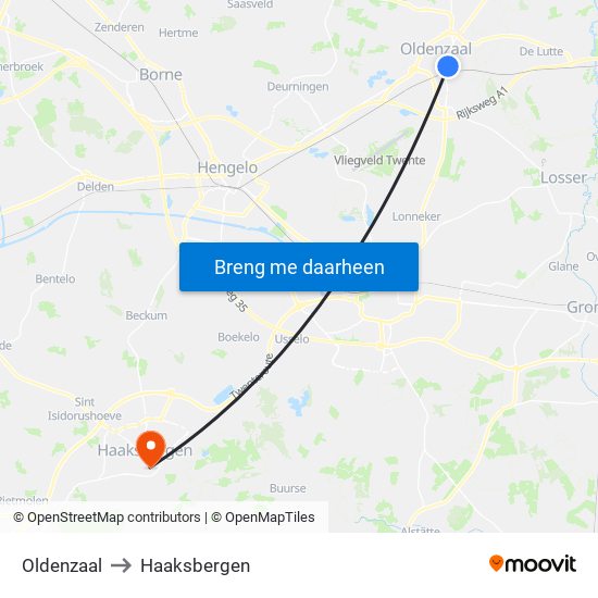 Oldenzaal to Haaksbergen map