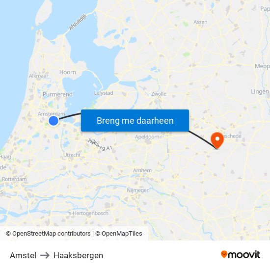 Amstel to Haaksbergen map