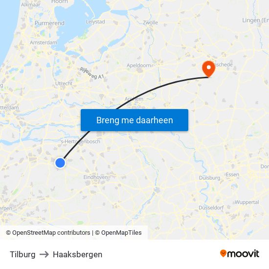 Tilburg to Haaksbergen map