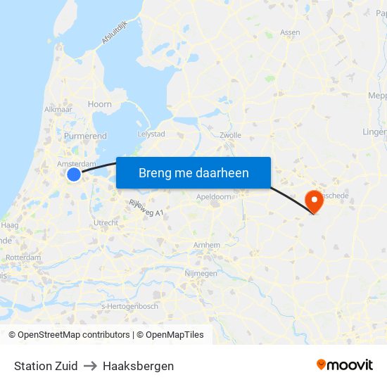Station Zuid to Haaksbergen map