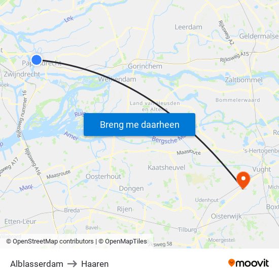 Alblasserdam to Haaren map
