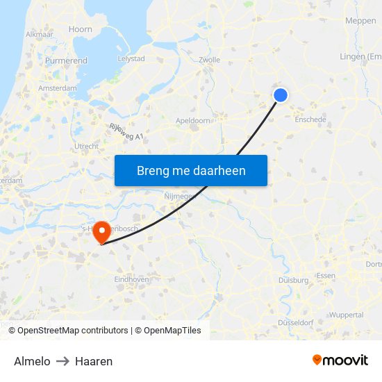 Almelo to Haaren map