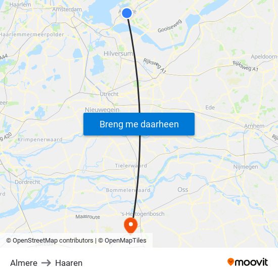Almere to Haaren map