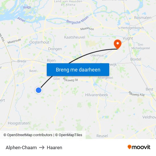 Alphen-Chaam to Haaren map