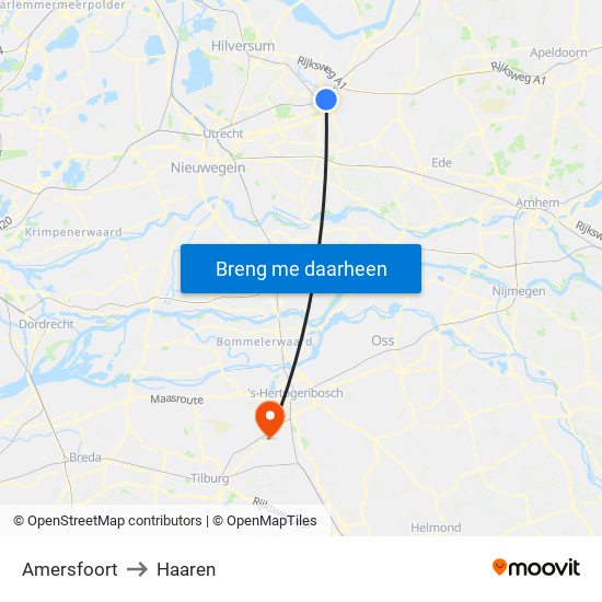 Amersfoort to Haaren map