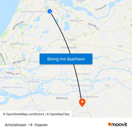 Amstelveen to Haaren map