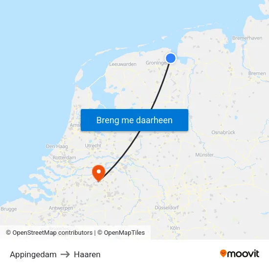 Appingedam to Haaren map
