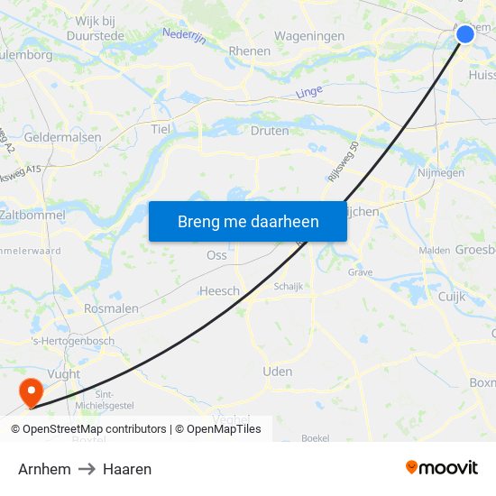Arnhem to Haaren map