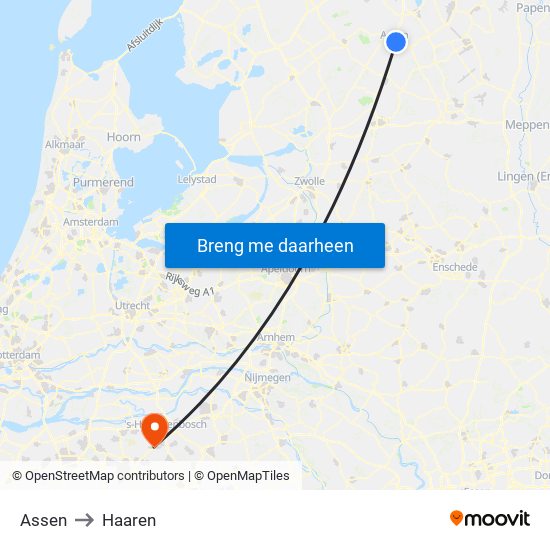 Assen to Haaren map