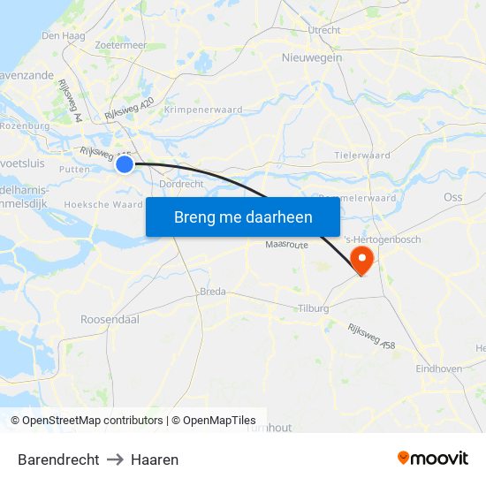 Barendrecht to Haaren map