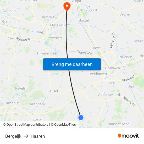 Bergeijk to Haaren map