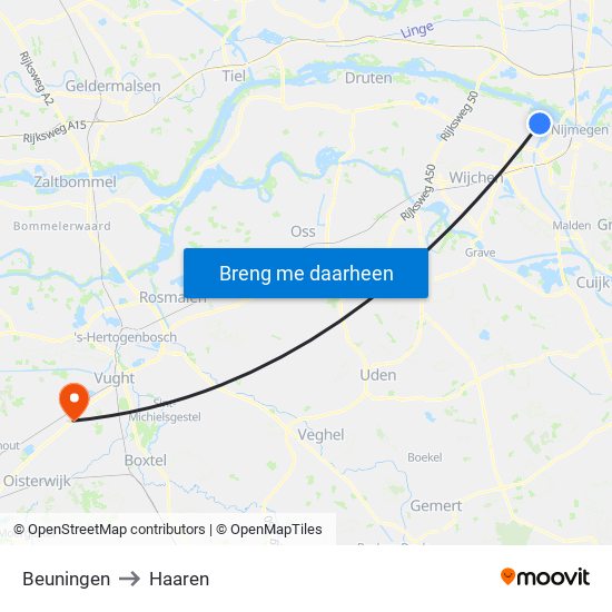 Beuningen to Haaren map