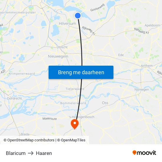 Blaricum to Haaren map