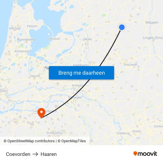 Coevorden to Haaren map