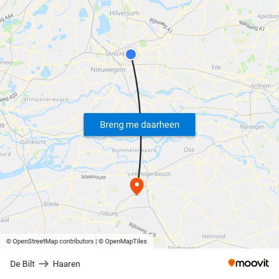 De Bilt to Haaren map