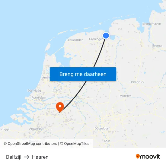 Delfzijl to Haaren map