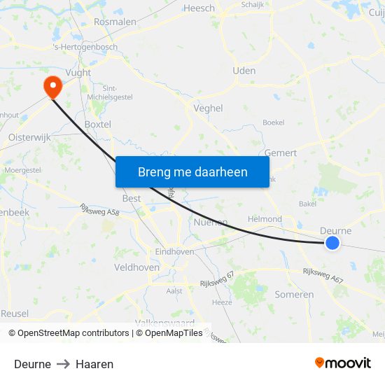 Deurne to Haaren map