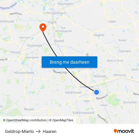 Geldrop-Mierlo to Haaren map