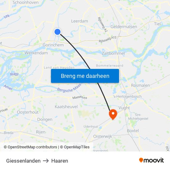 Giessenlanden to Haaren map