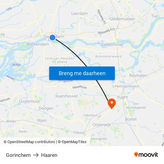 Gorinchem to Haaren map