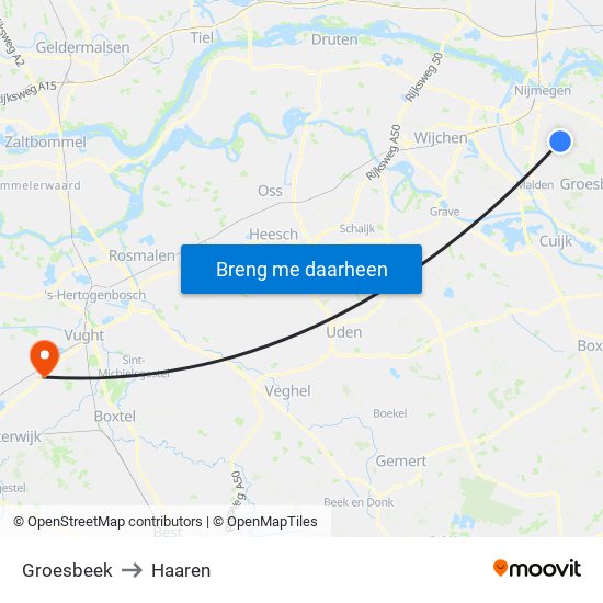 Groesbeek to Haaren map