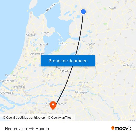 Heerenveen to Haaren map