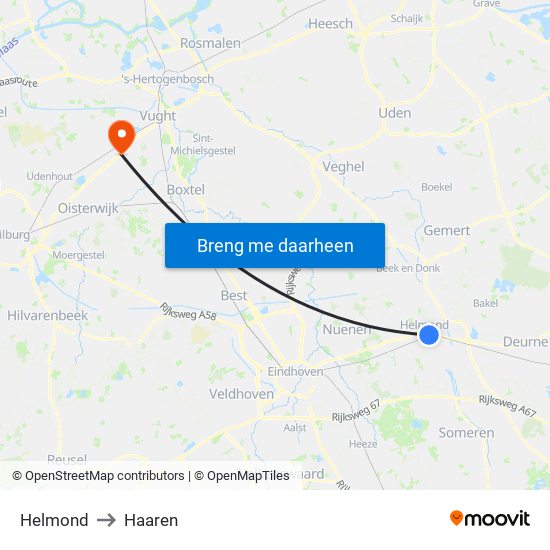 Helmond to Haaren map