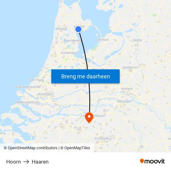 Hoorn to Haaren map